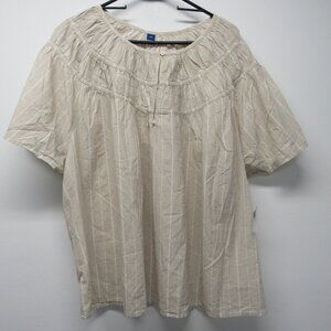 NWT Old Navy Shirred Flutter Sleeve Top Popover Shirt Plus sz 4X Neutral Stripe